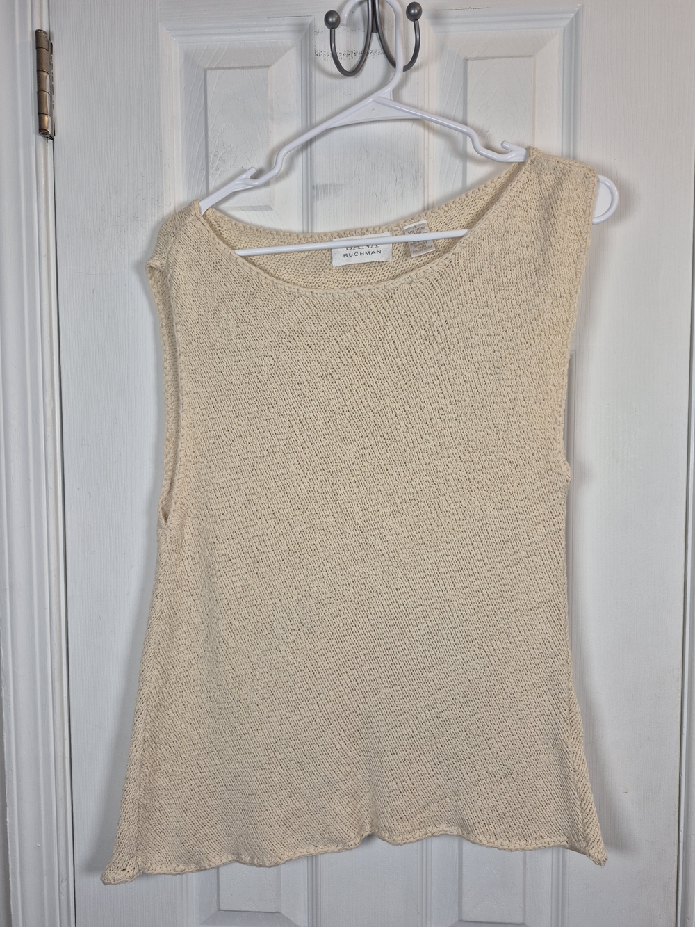 Vintage Dana Buchman Cream Linen Cotton Blend Asymmetrical Knit Tank Top Large